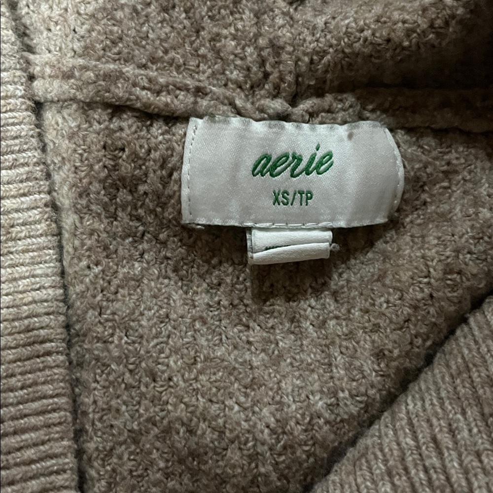 Aerie Brown V-Neck Hooded Sweater - Picture 3 of 3